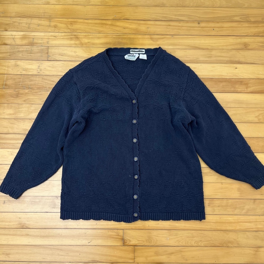 Northern Reflections Parkhurst Navy Blue Textured Knit Button Cardigan Sweater L